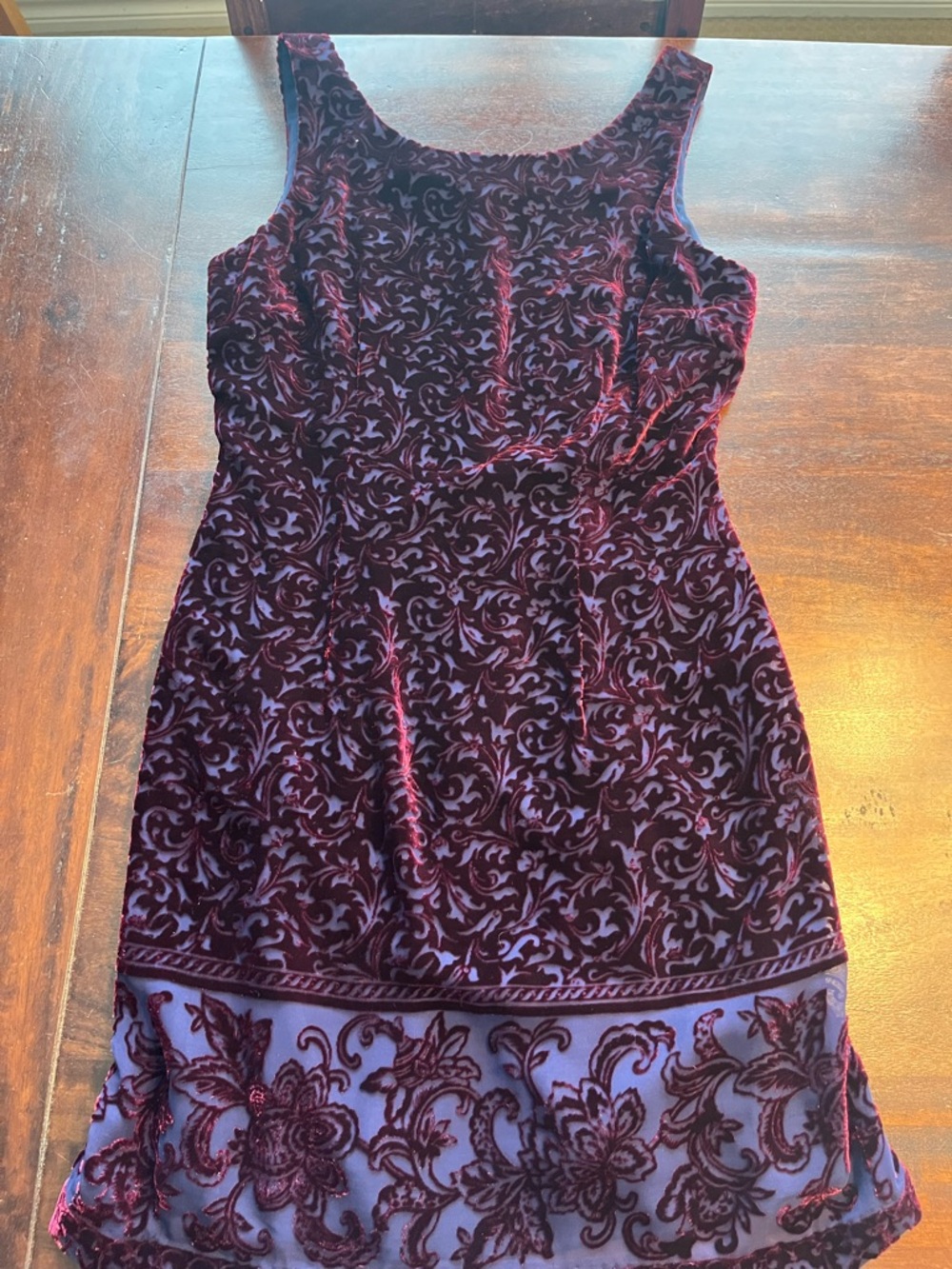 Moda International Sleeveless Velvet Burnout Dress in Deep Purple and Plum